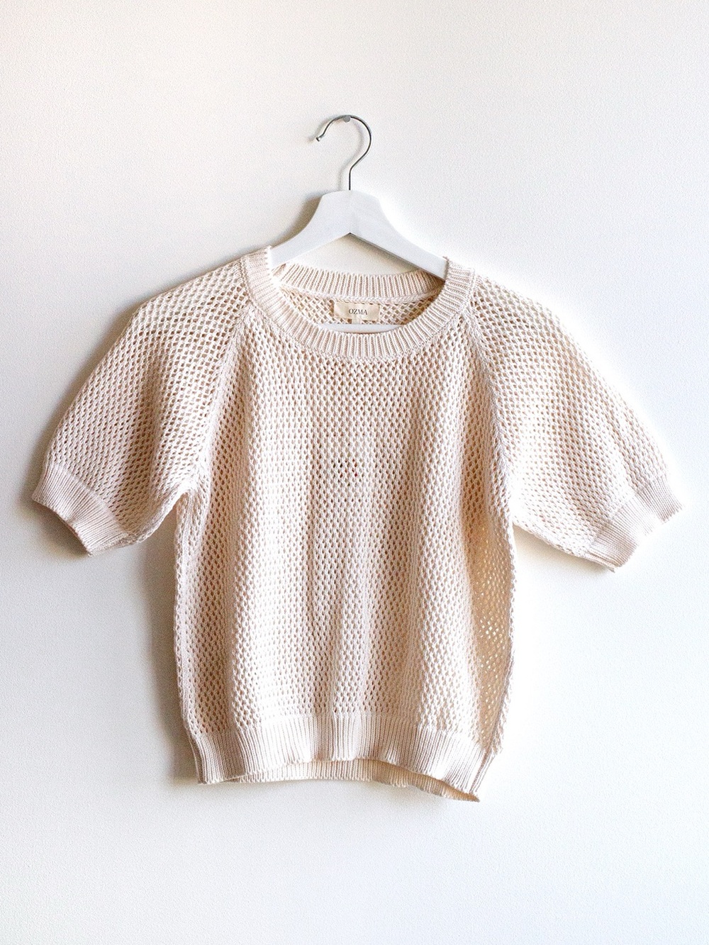 Ozma Cream Open-Knit Short Sleeve Sweater
